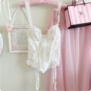 Vintage Fredericks Of Hollywood White Goth Lace Up Corset W Garter Top 36 GUC